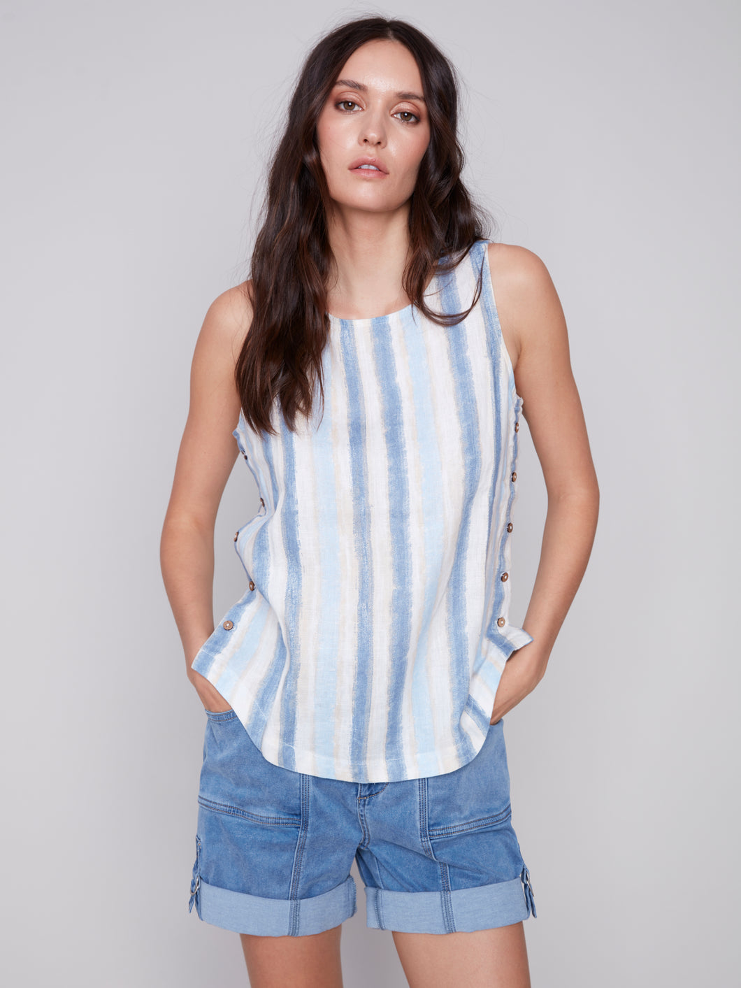 CHARLIE B LINEN TOP WITH BOTTONS NAUTICAL
