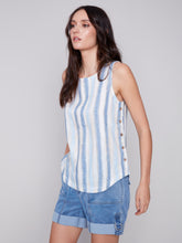 Load image into Gallery viewer, CHARLIE B LINEN TOP WITH BOTTONS NAUTICAL
