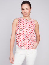 Load image into Gallery viewer, CHARLIE B LINEN TOP WITH BUTTONS CHERRY

