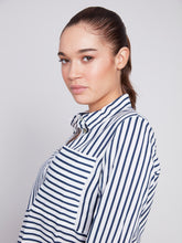 Load image into Gallery viewer, CHARLIE B STRIPED LONG SLEEVE BLOUSE NAVY
