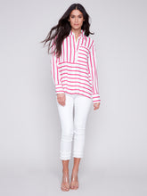 Load image into Gallery viewer, CHARLIE B STRIPED LONG SLEEVE BLOUSE PUNCH
